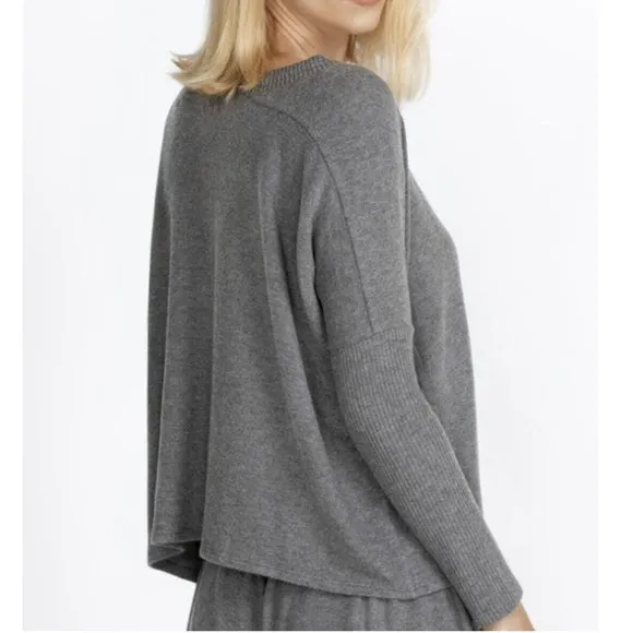 Johnny Was Calme Tunnel Neck Drawstring Crop Sweater in Gray NWT Medium
