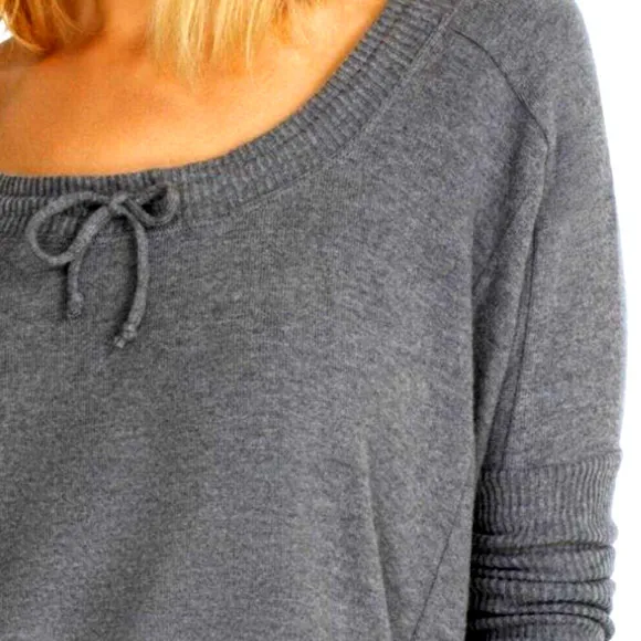 Johnny Was Calme Tunnel Neck Drawstring Crop Sweater in Gray NWT Medium