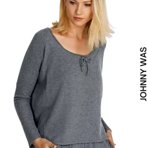 Johnny Was Calme Tunnel Neck Drawstring Crop Sweater in Gray NWT Medium