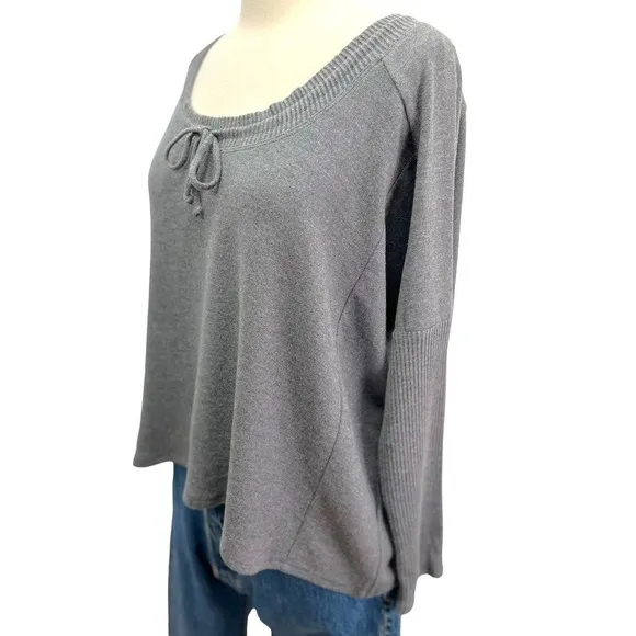 Johnny Was Calme Tunnel Neck Drawstring Crop Sweater in Gray NWT Medium