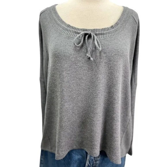 Johnny Was Calme Tunnel Neck Drawstring Crop Sweater in Gray NWT Medium