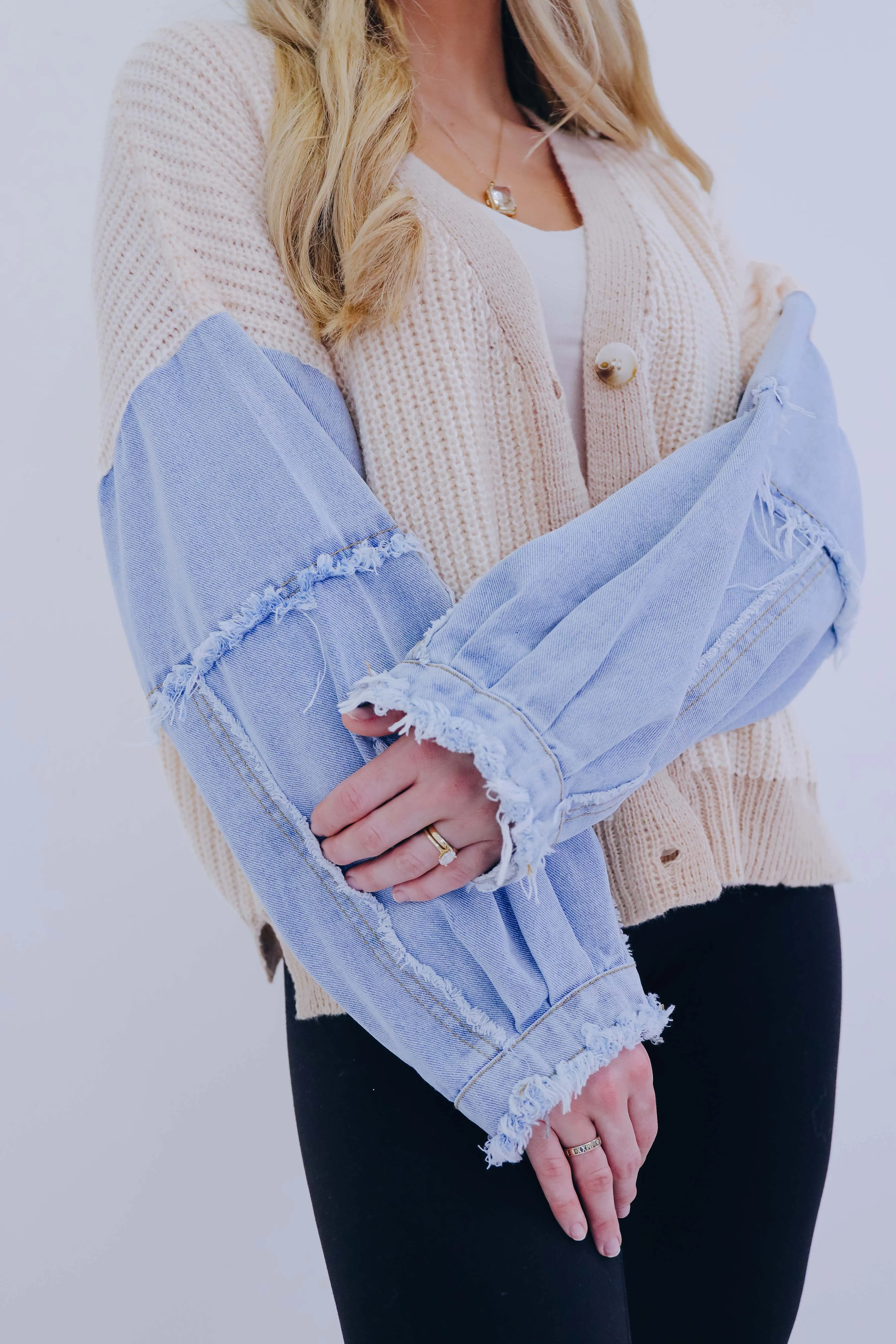 ***Kalie Knit and Denim Button Front Cardigan- 2 Colors SAMPLE