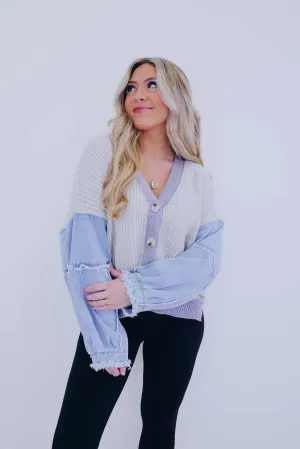 ***Kalie Knit and Denim Button Front Cardigan- 2 Colors SAMPLE