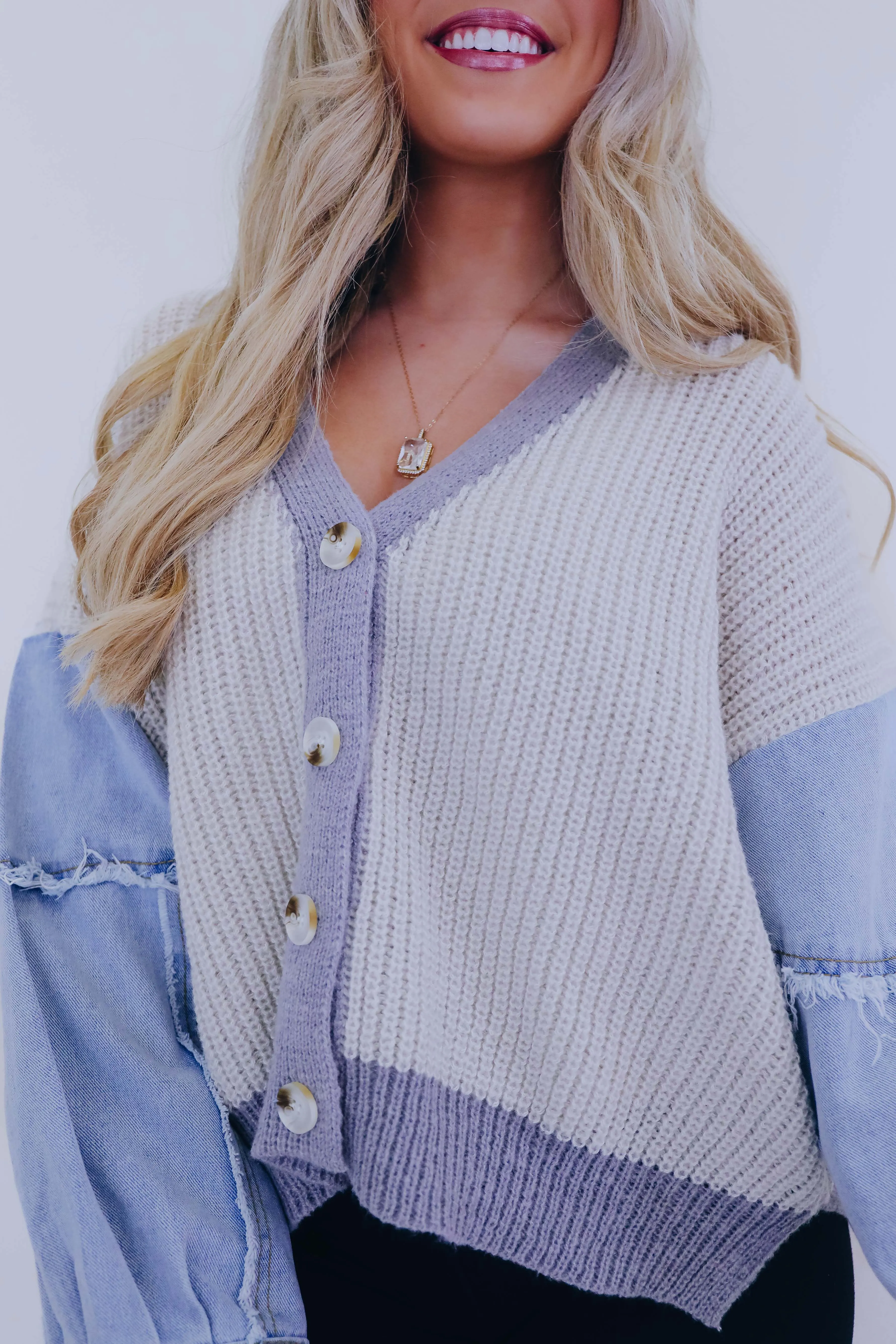 ***Kalie Knit and Denim Button Front Cardigan- 2 Colors SAMPLE