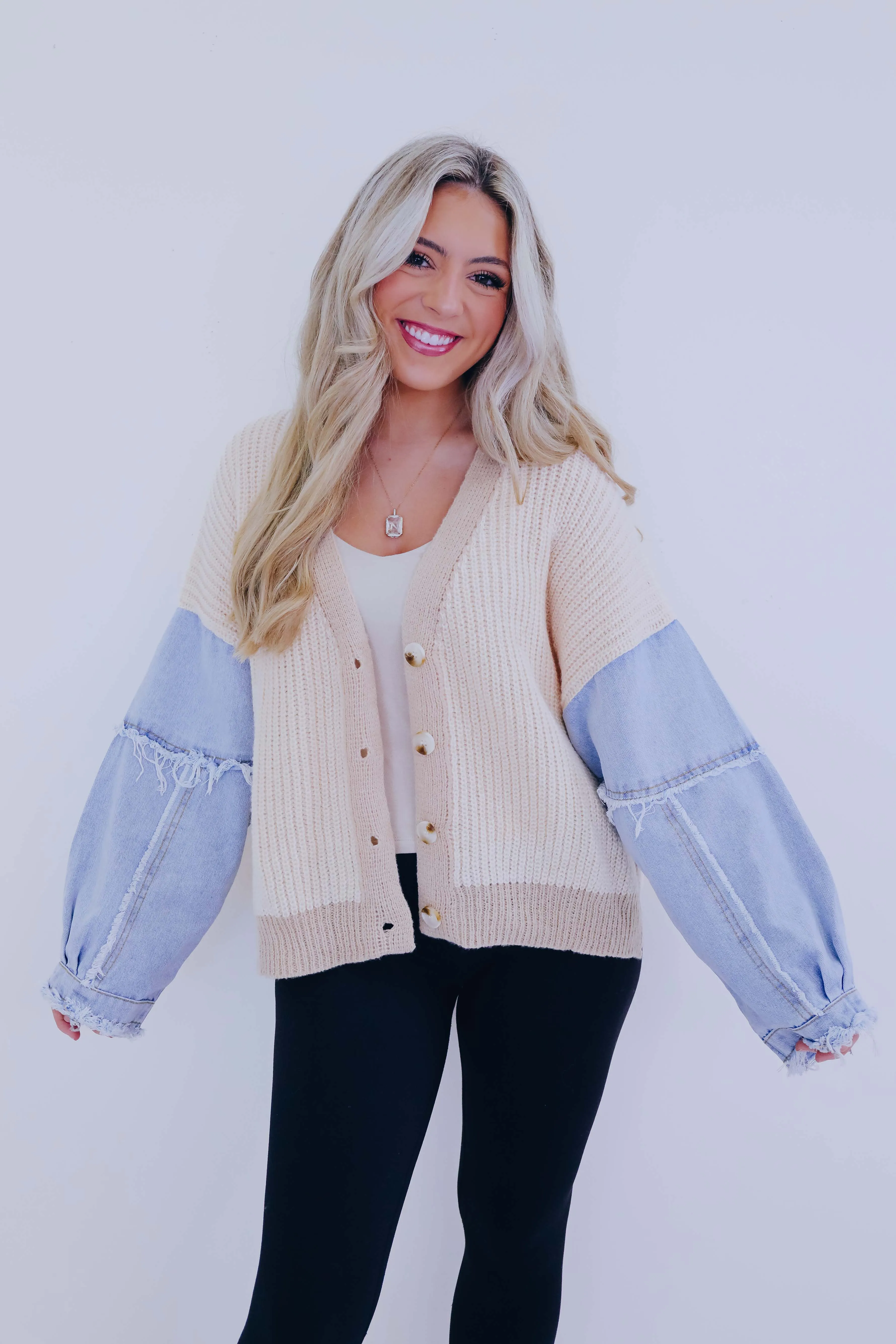***Kalie Knit and Denim Button Front Cardigan- 2 Colors SAMPLE