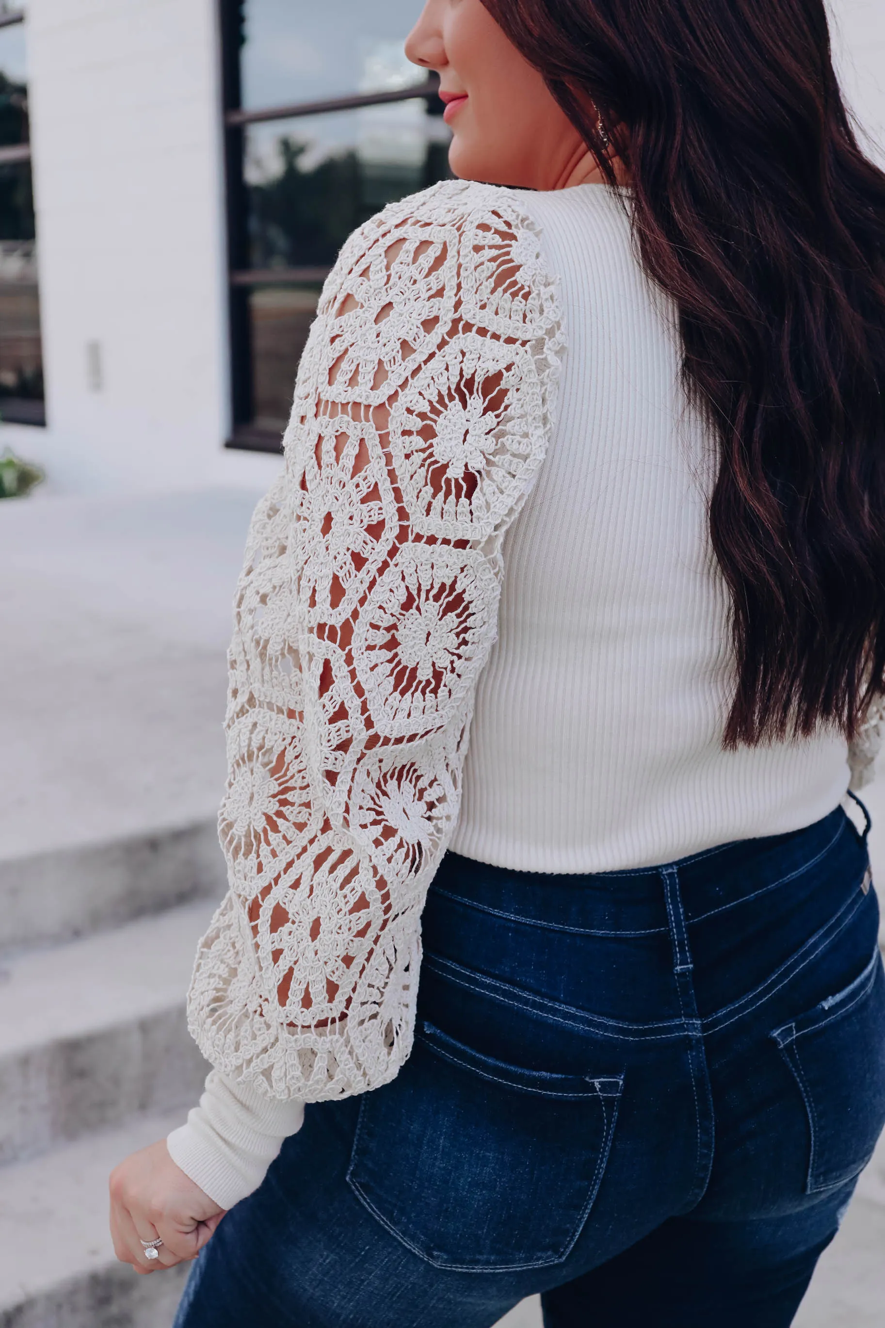 Lacie Crochet Sleeve Top - Cream