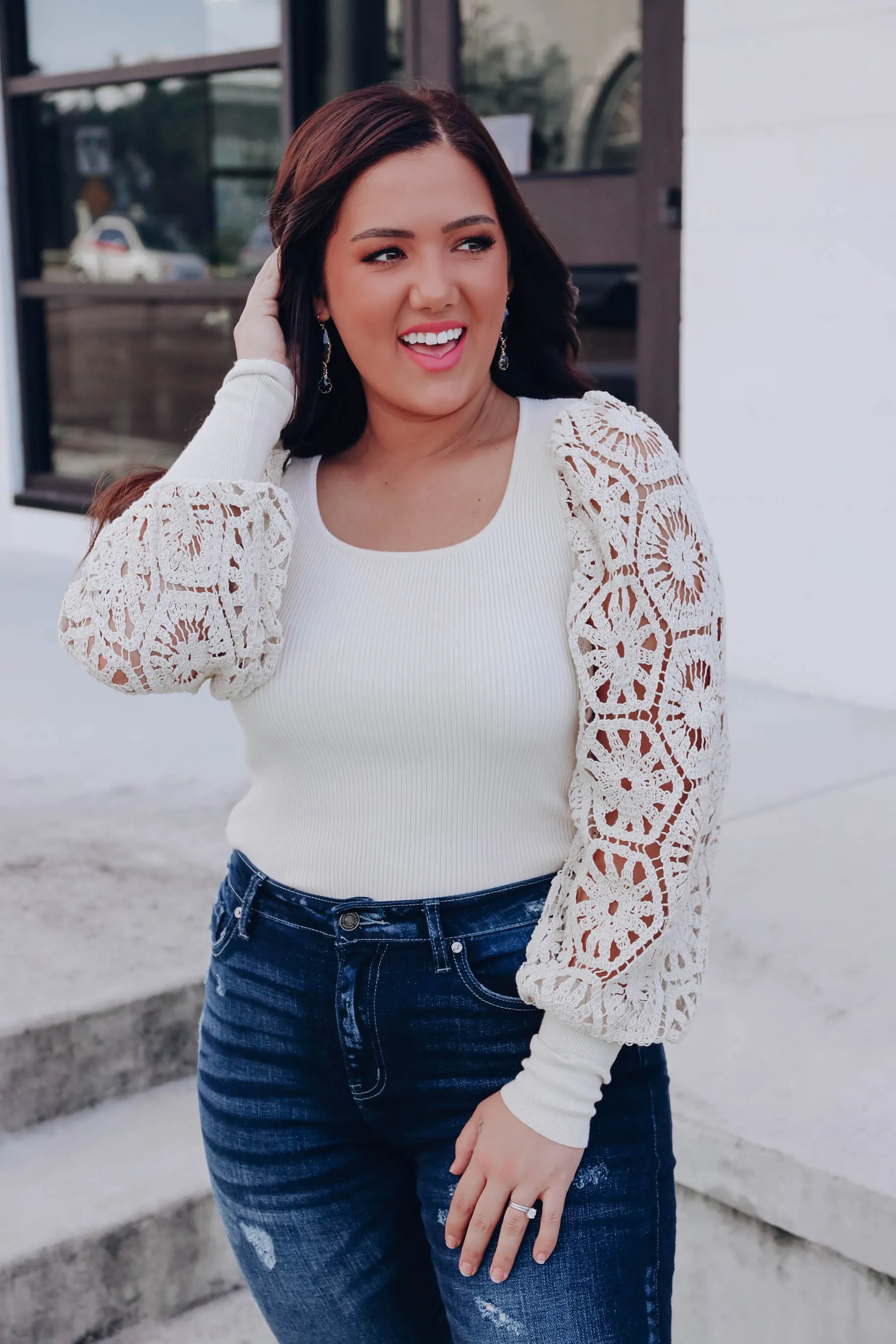 Lacie Crochet Sleeve Top - Cream
