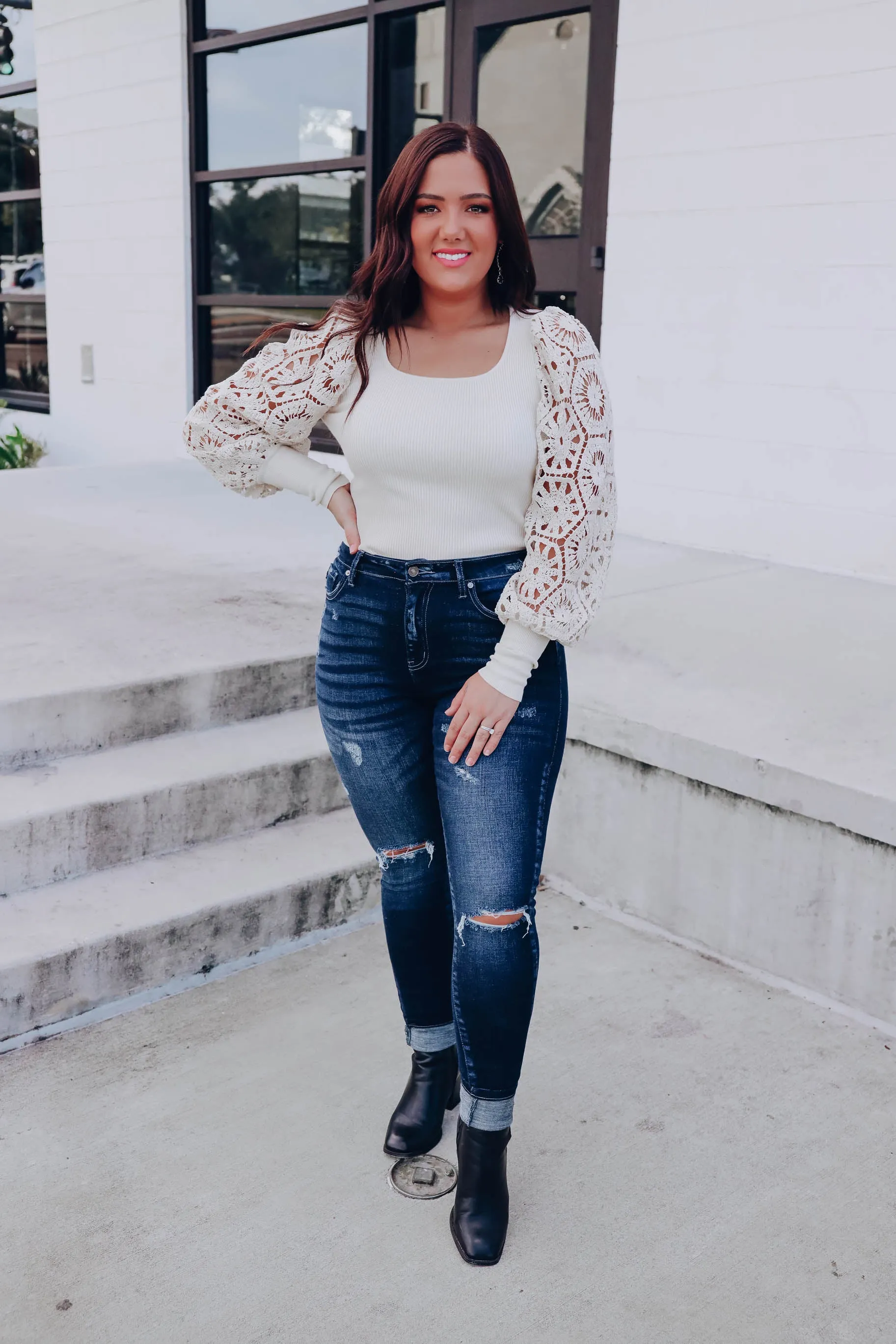 Lacie Crochet Sleeve Top - Cream