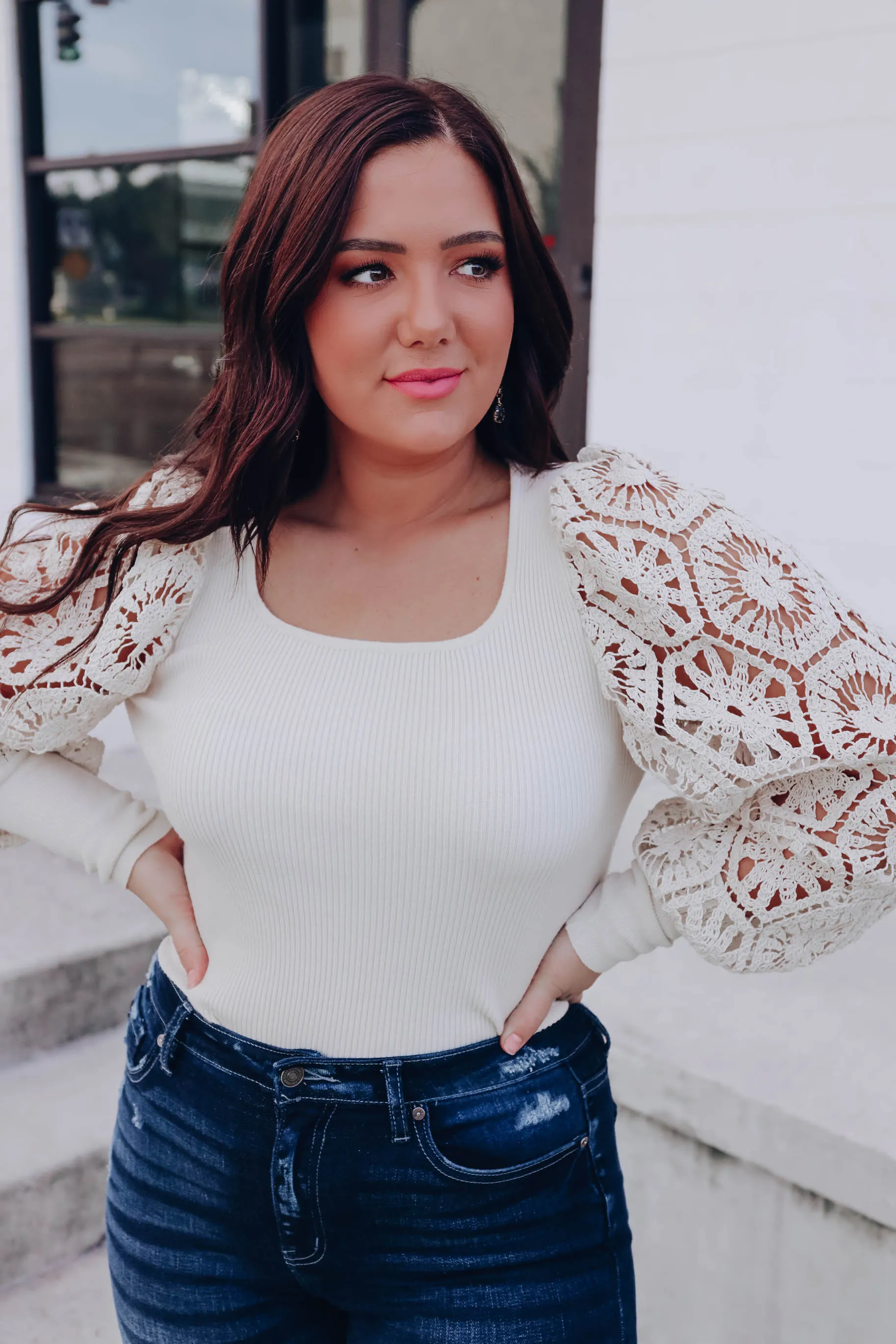 Lacie Crochet Sleeve Top - Cream