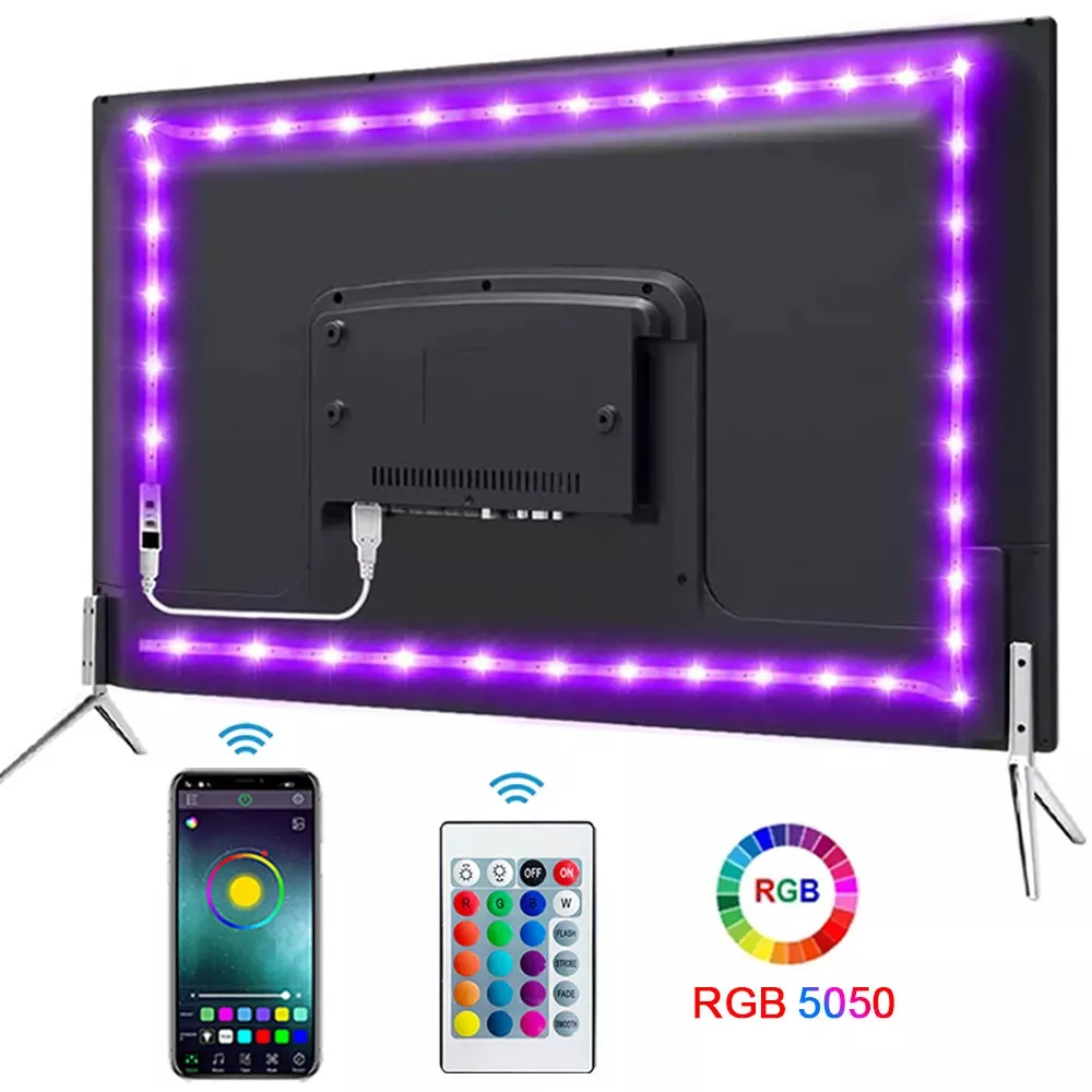 LED Strip Light Rope Light String Tape Bluetooth USB 5050 SMD 5V USB RGB Flexible Lights LED Lamp Tape Ribbon RGB Self-Adhesive For TV Desktop, etc.