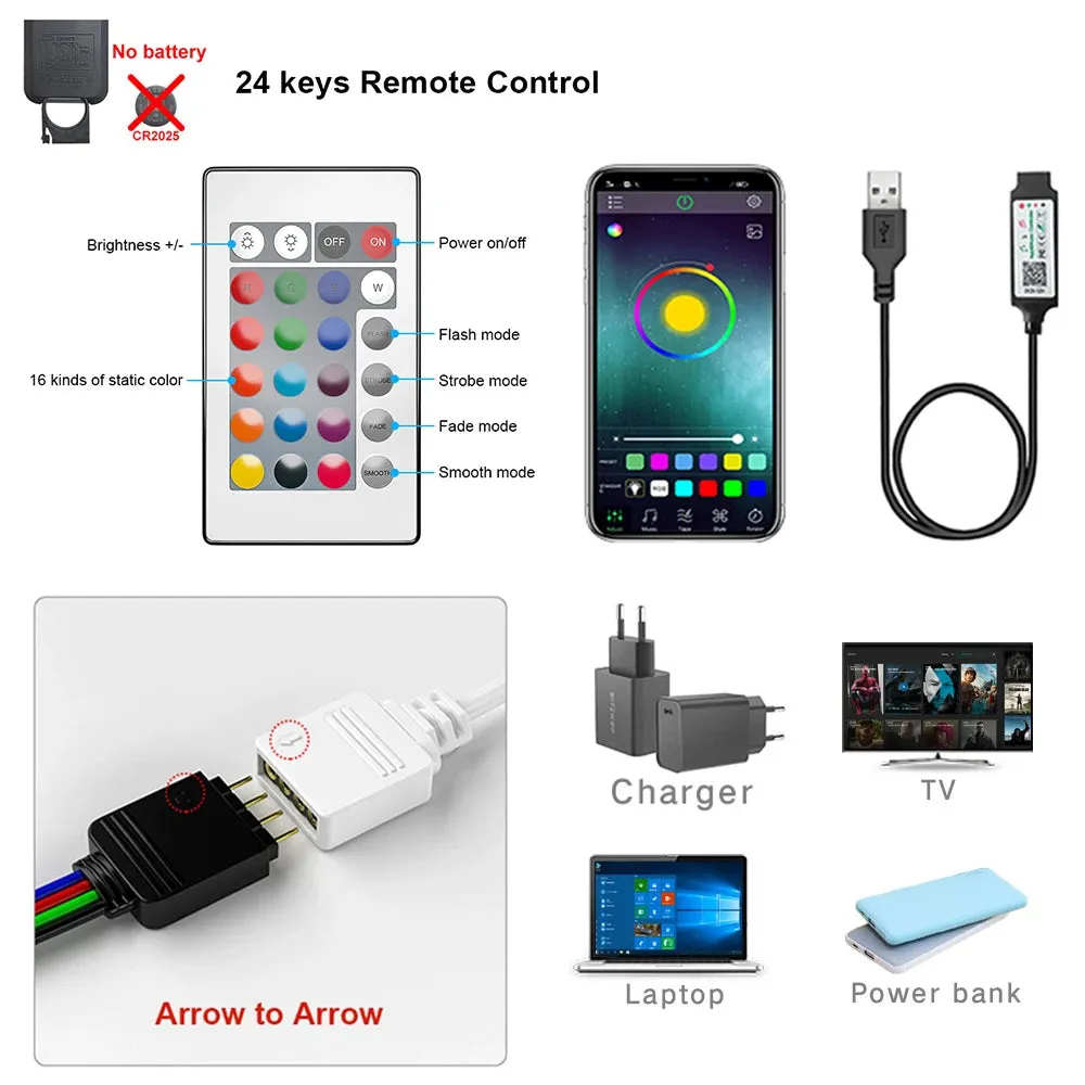 LED Strip Light Rope Light String Tape Bluetooth USB 5050 SMD 5V USB RGB Flexible Lights LED Lamp Tape Ribbon RGB Self-Adhesive For TV Desktop, etc.