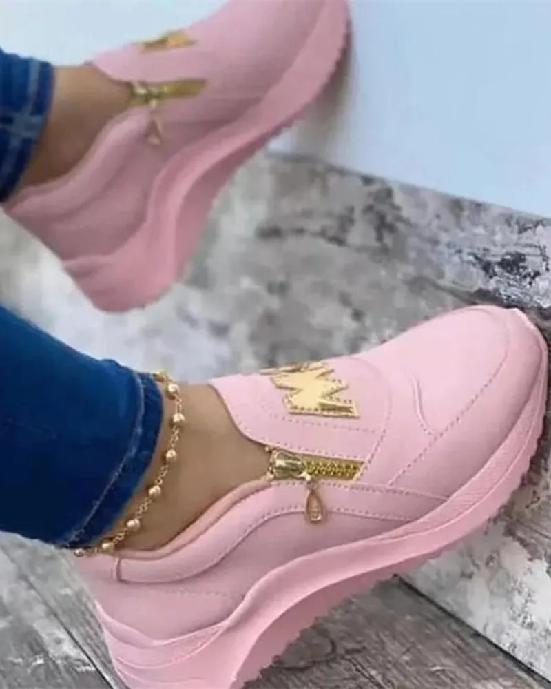 Letter Pattern Zipper Design Sneakers