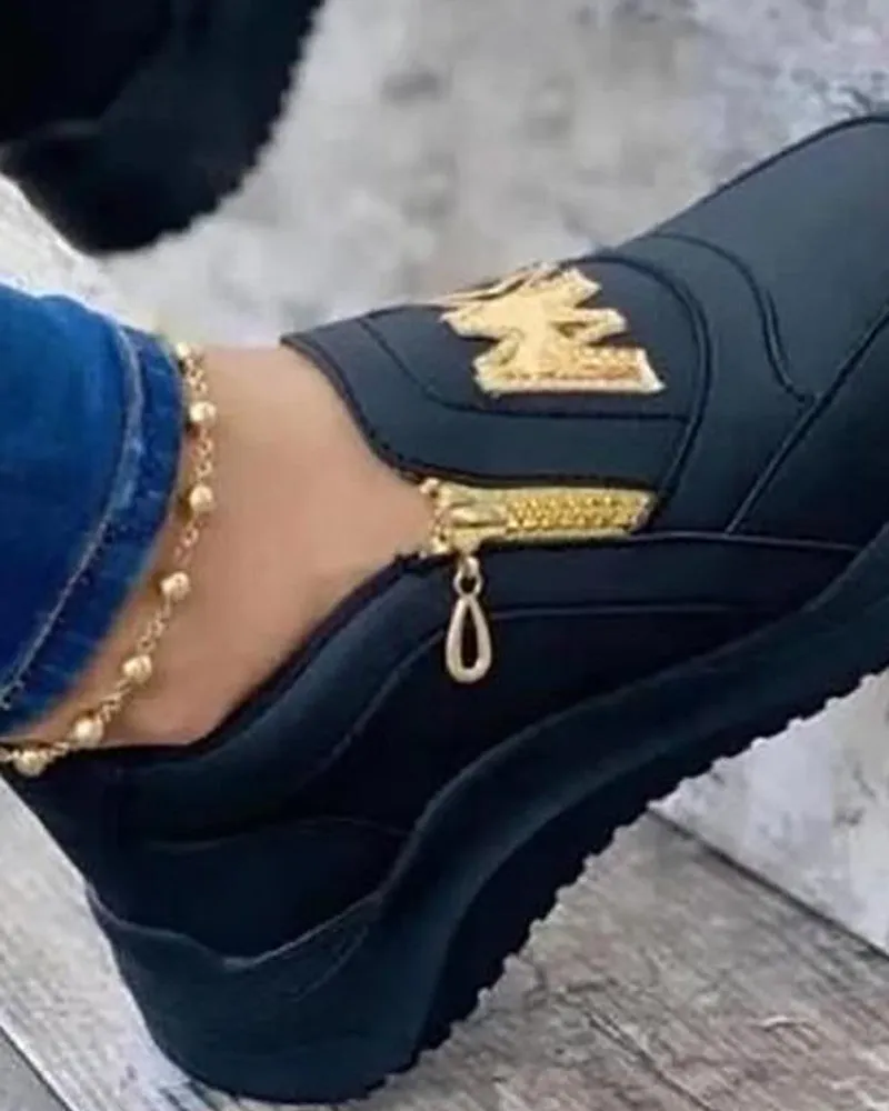 Letter Pattern Zipper Design Sneakers