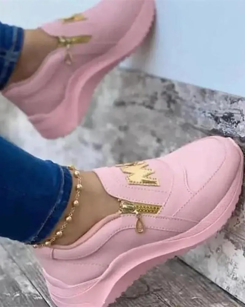 Letter Pattern Zipper Design Sneakers
