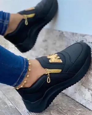 Letter Pattern Zipper Design Sneakers
