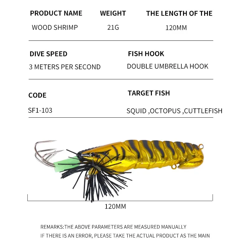 Luminous Bait Squid fishing Hook Wood Shrimp Lures Soft Jigs Silicone with sound