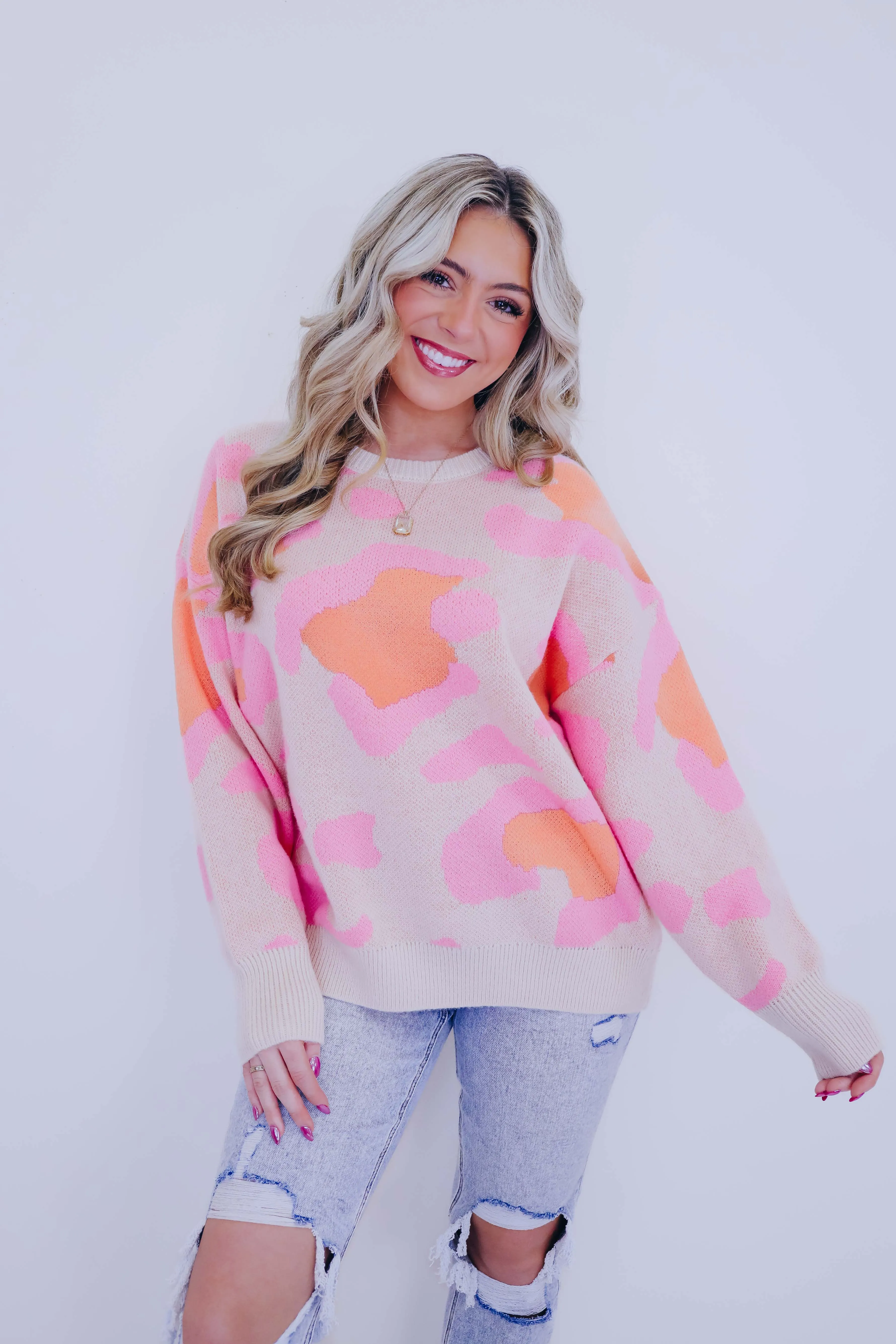 ***Luna Leopard Knit Pullover Sweater SAMPLE