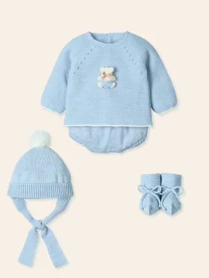 Mac Ilusion teddy bear blue knitted 4 piece suit