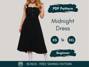 Midi Dress Sewing Pattern | Easy Women’s Dress with Belt | Belted Dress for Casual or Formal Occasions | Beginner-Friendly Sewing Pattern