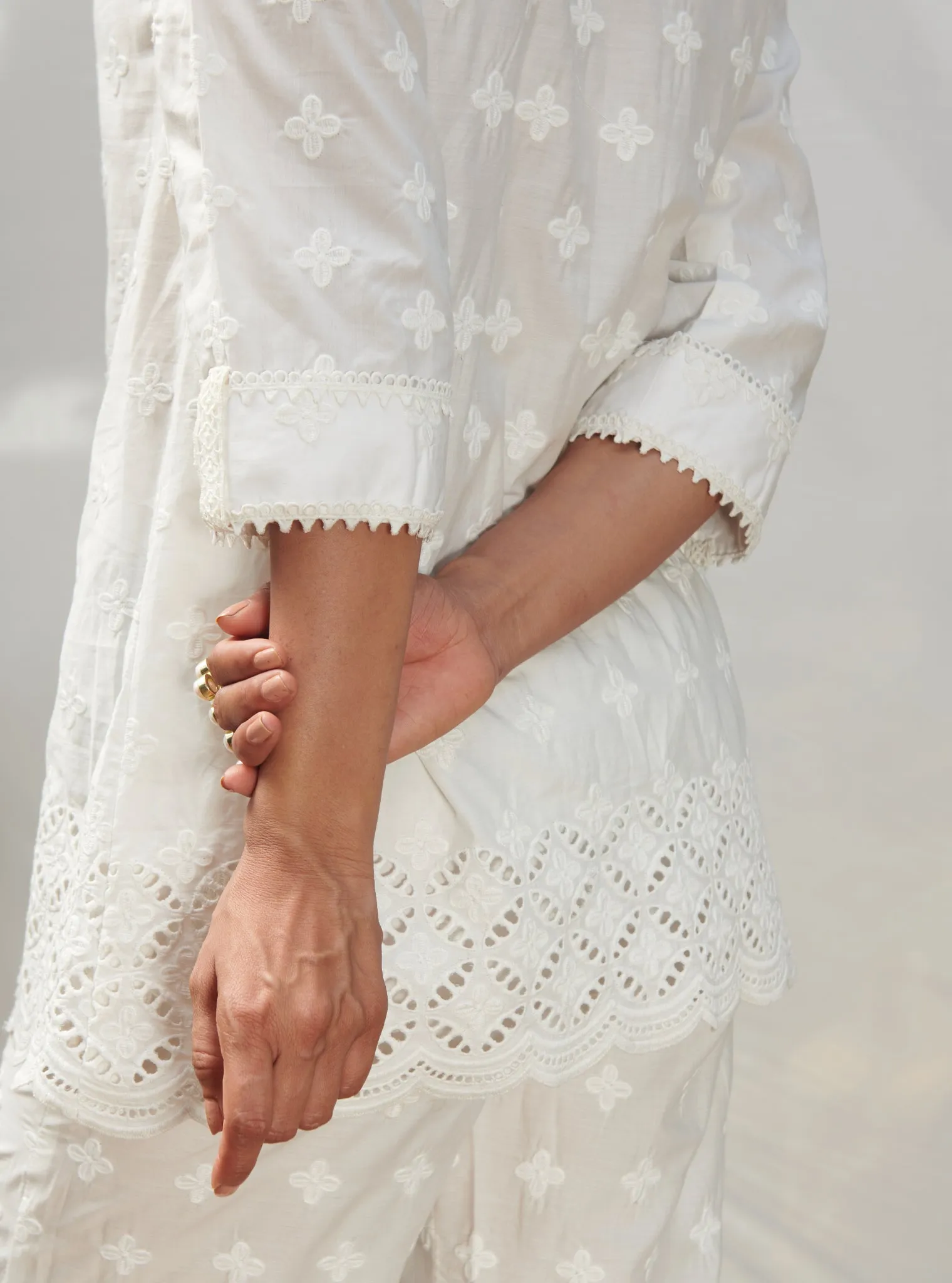 Mulmul Cotton Caspia White Shirt With Mulmul Cotton Caspia White Pant