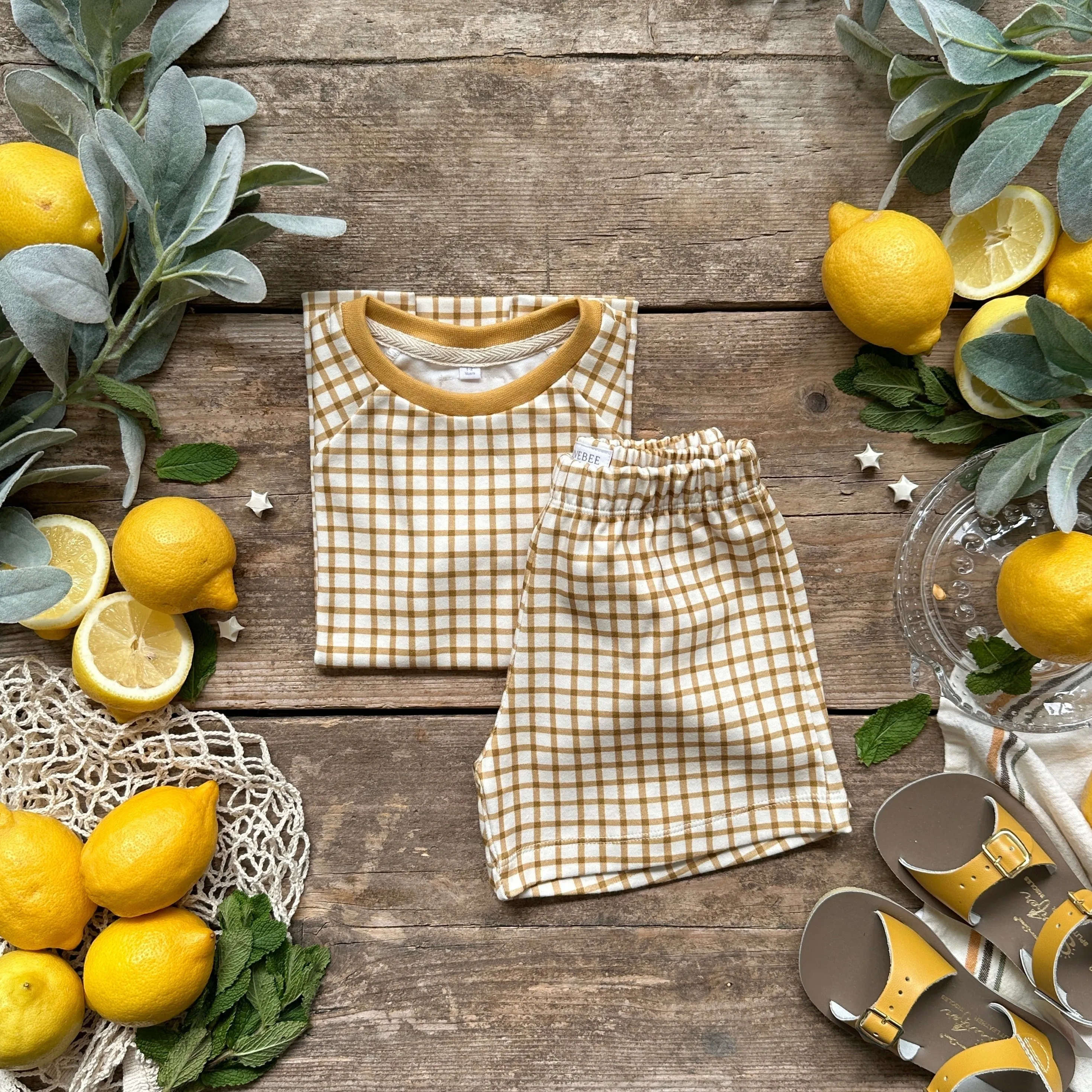 Mustard Gingham Summer Short Set