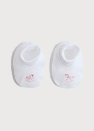 Newborn Booties With Rocking Horse Embroidery Pink (1-3mths)