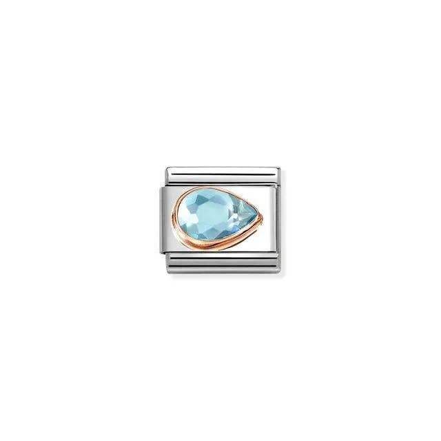 Nomination Composable Link Drop, Right, Faceted Light Blue Cubic Zirconia, 9K Rose Gold
