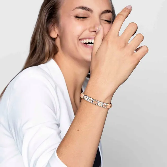 Nomination Composable Link Drop, Right, Faceted Light Blue Cubic Zirconia, 9K Rose Gold