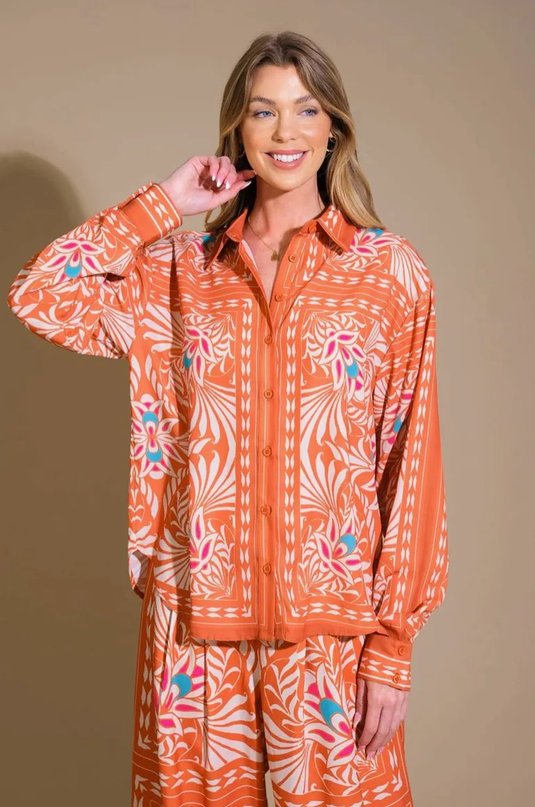 Orange Tropical Woven Blouse