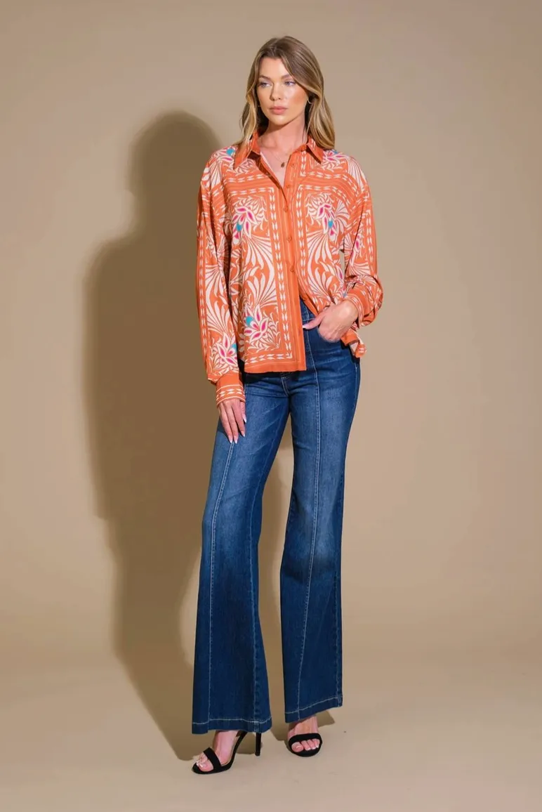 Orange Tropical Woven Blouse