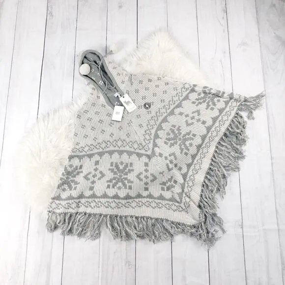 P.J. Salvage Gray Fair Isle Reversible Knit Poncho S/M Asymmetrical Hemline NEW