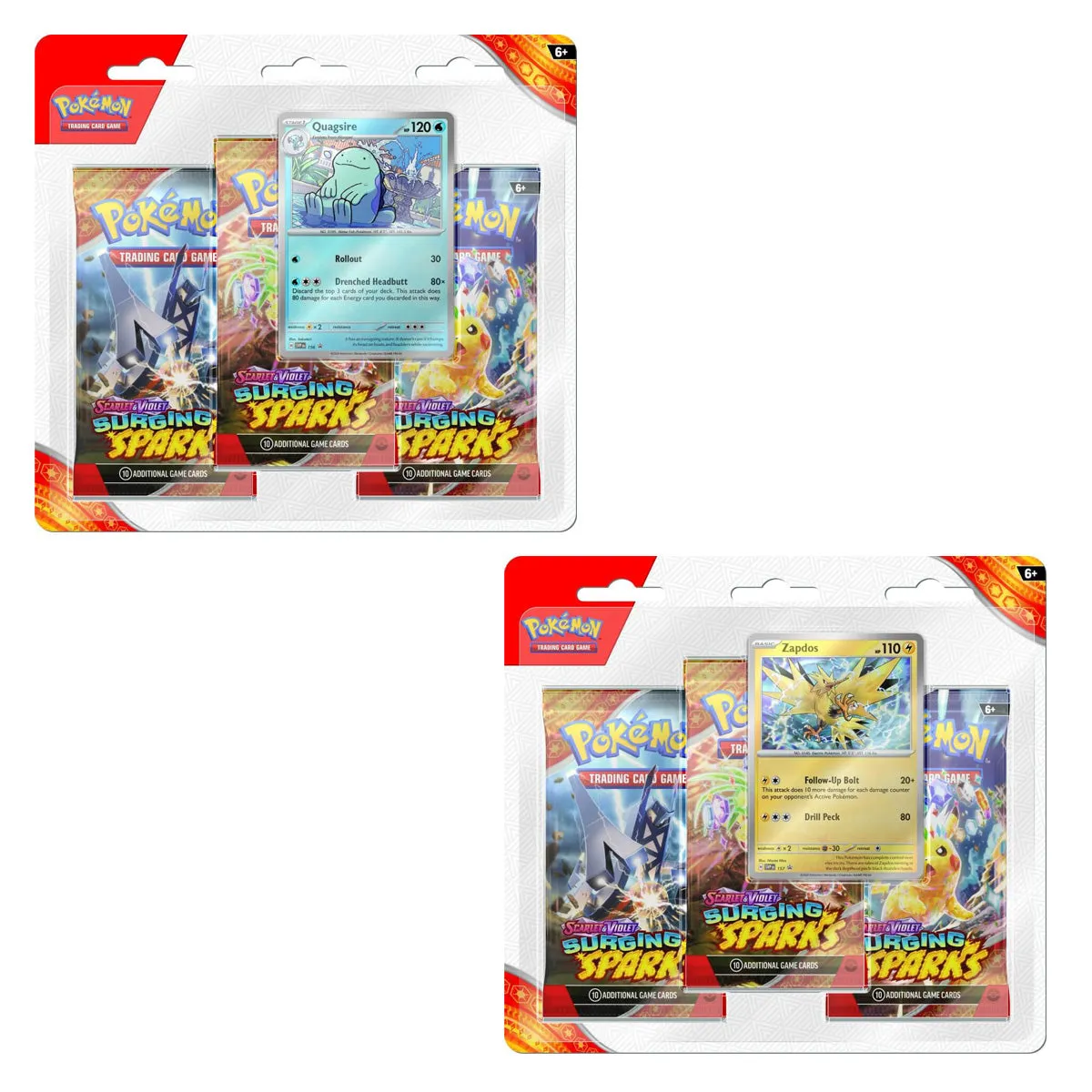 POKEMON TCG Scarlet & Violet Surging Sparks Three Booster Blisters (Pair)