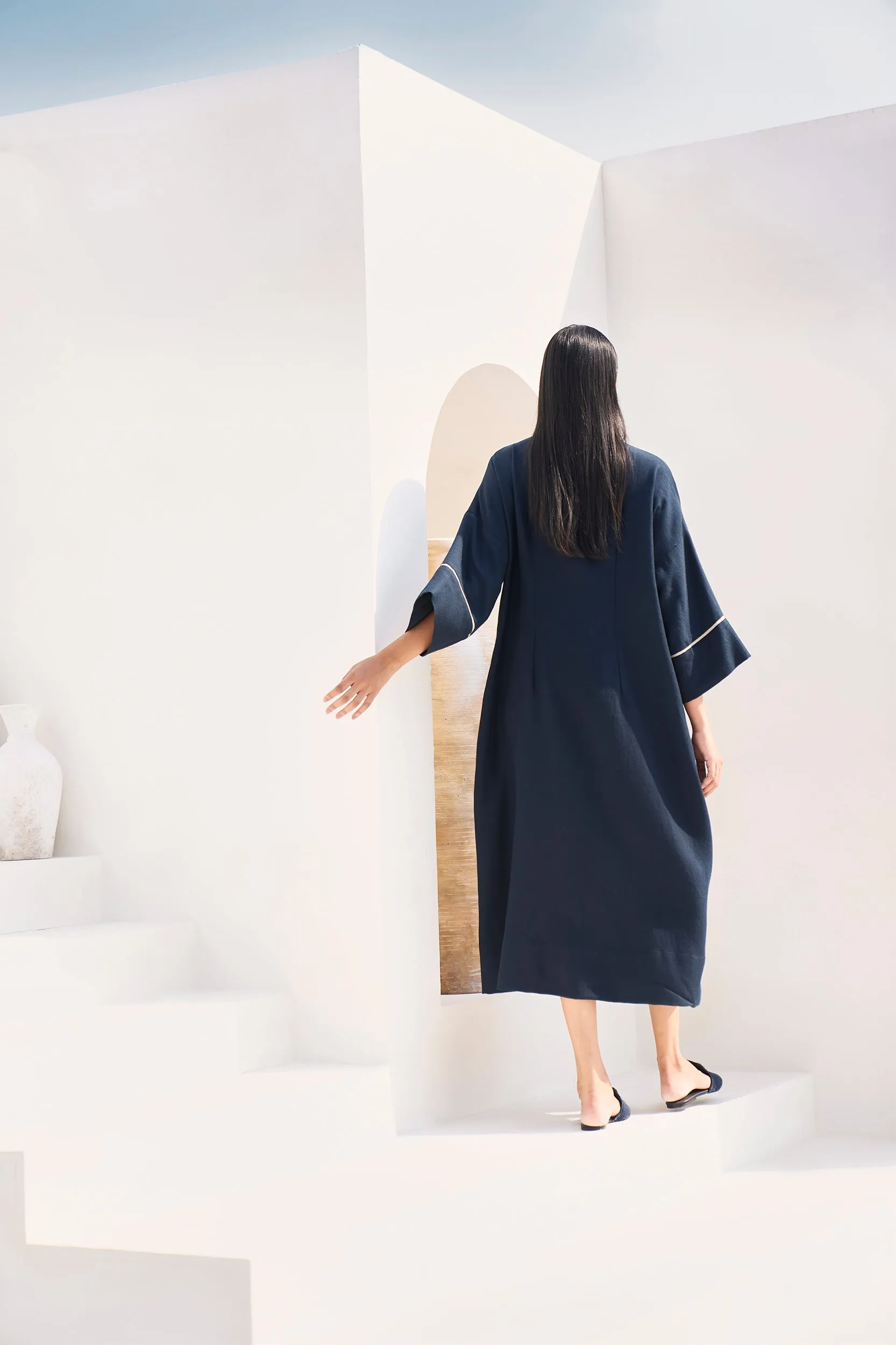 Qatar Woollen Kaftan (Night Blue)