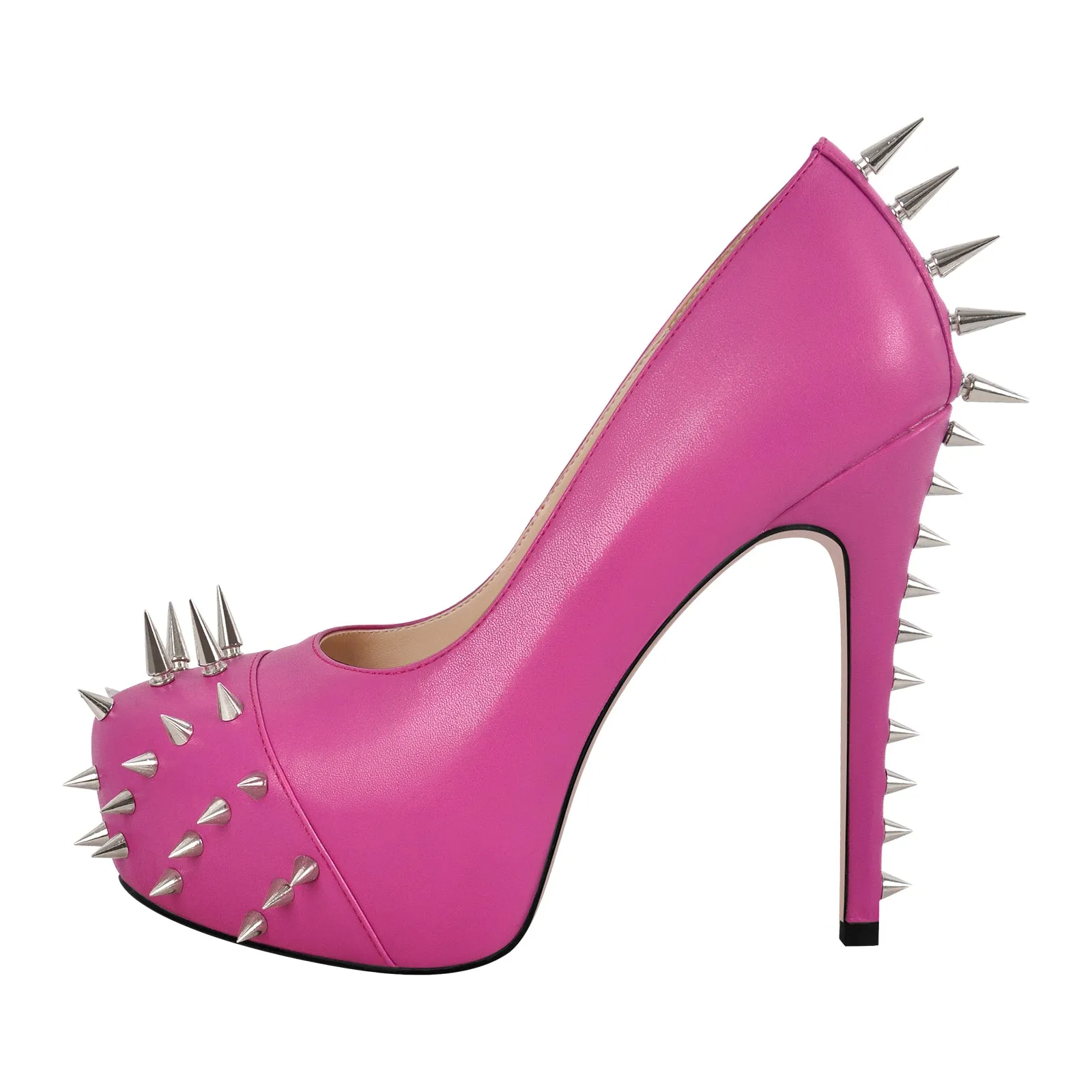 Rivet Round Toe Platform Stiletto Pumps