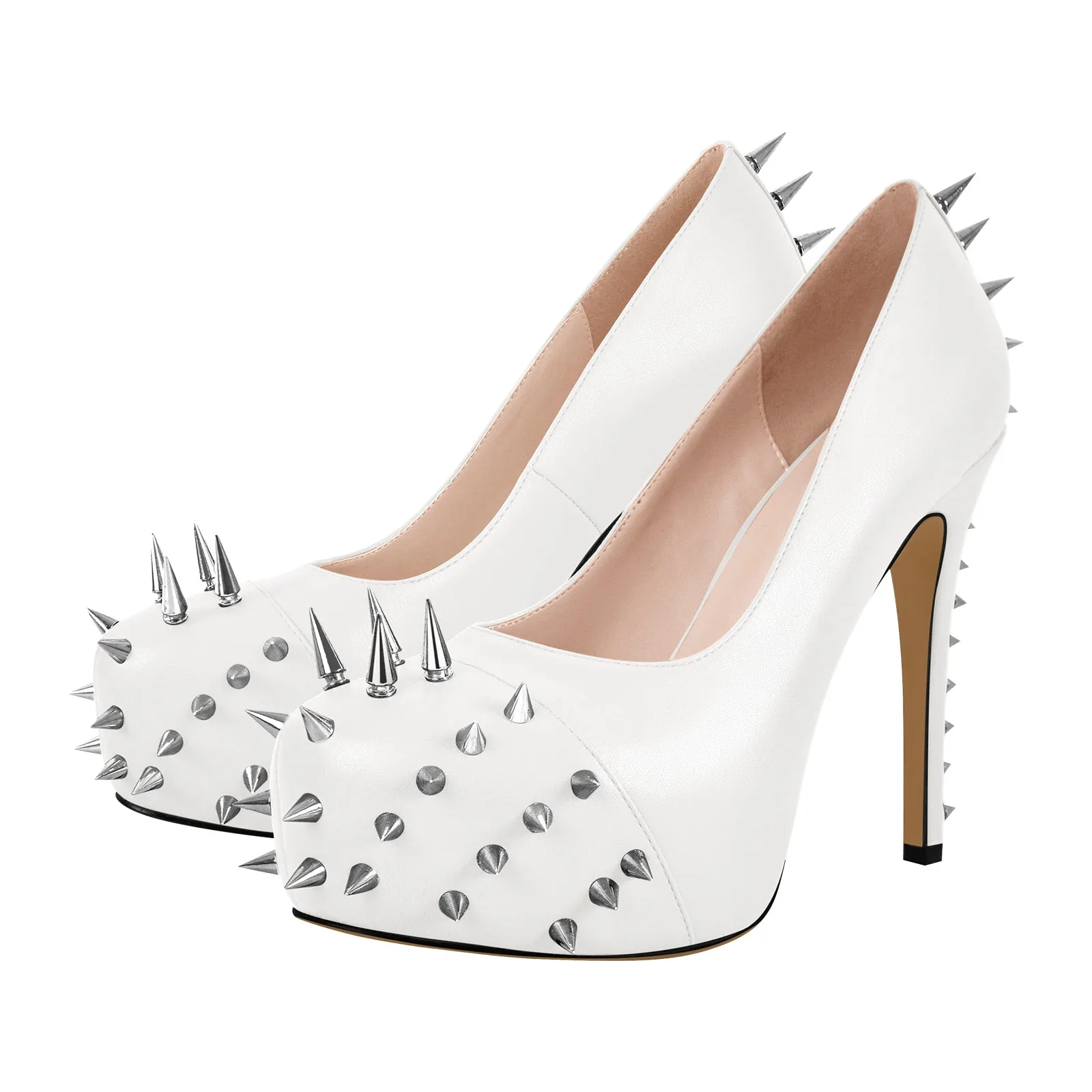 Rivet Round Toe Platform Stiletto Pumps