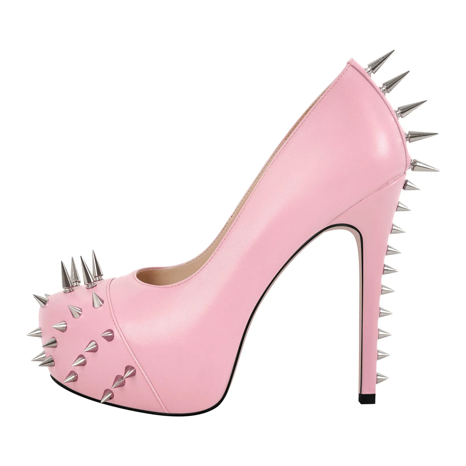 Rivet Round Toe Platform Stiletto Pumps