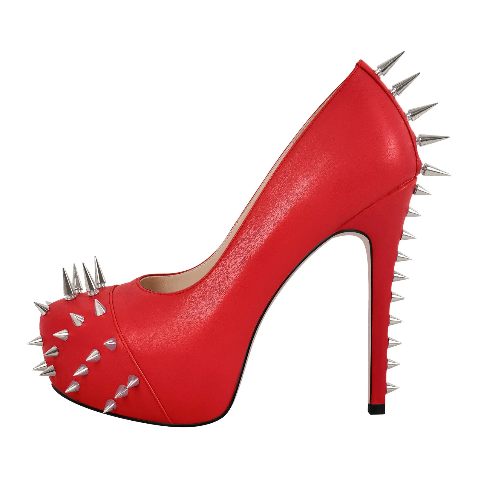 Rivet Round Toe Platform Stiletto Pumps
