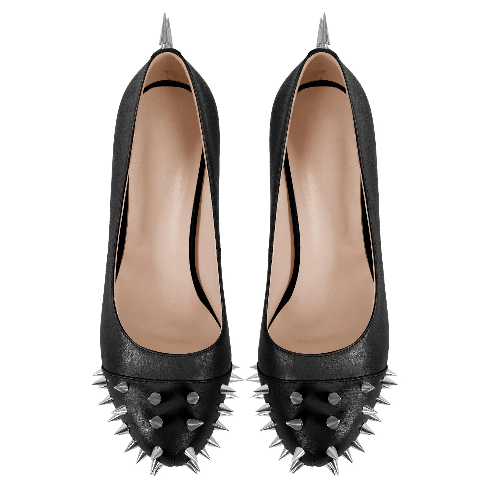 Rivet Round Toe Platform Stiletto Pumps