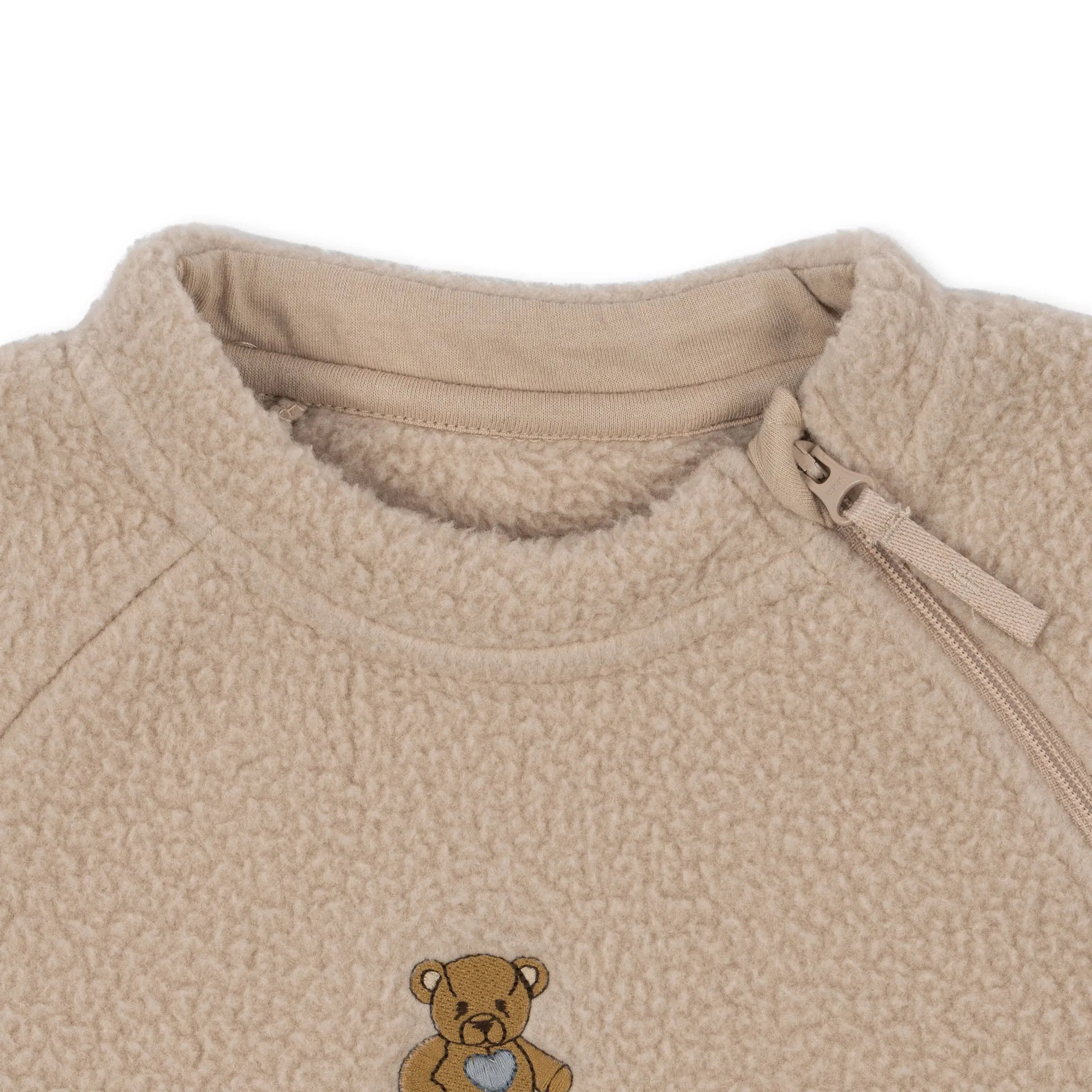 Safa Teddy Embroidered Borg Baby Zip Up Onesie (Tan)