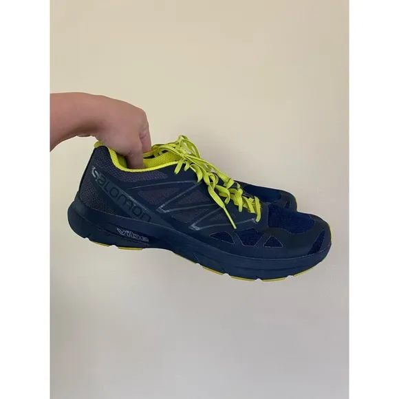 Salomon Sonic Pro 2 Men's Size 10 Running Shoes 393388 Navy Blue Yellow Vibe