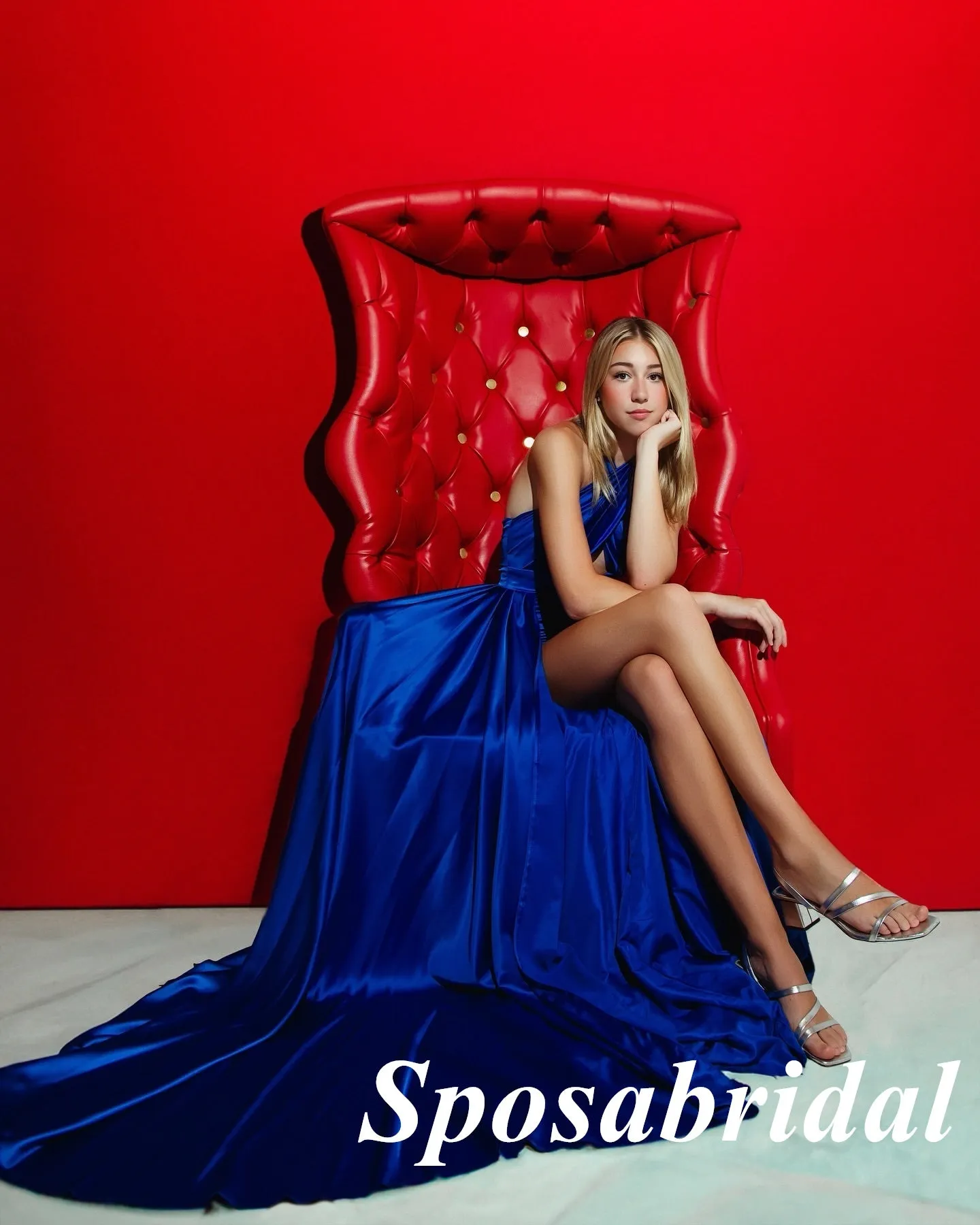 Sexy Soft Satin Royal-Blue Sleevless Side Slit Mermaid Floor Length Prom Dress, PD3968