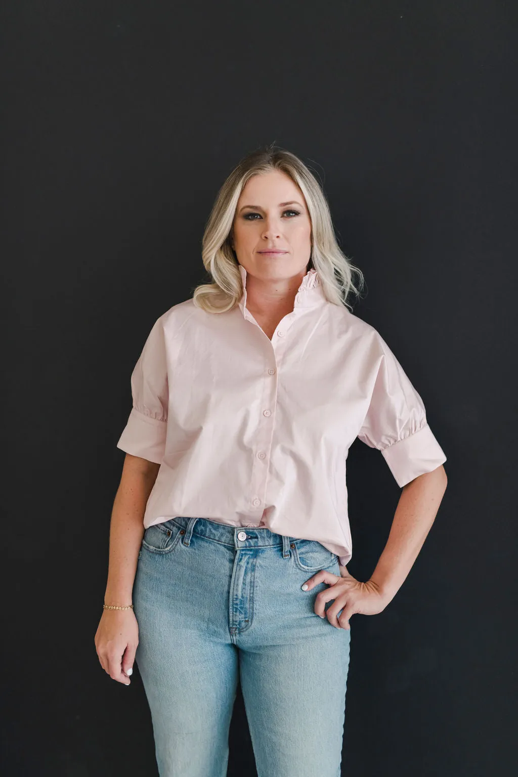 Short Sleeve Ruffle Shirt Blush