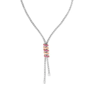 Silver Woven Spiral Lariat Necklace with Pink Sapphires