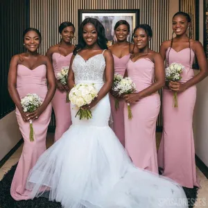 Simple Mermaid Pink Sweetheart Sleeveless Cheap Bridesmaid Dresses Online, WG992