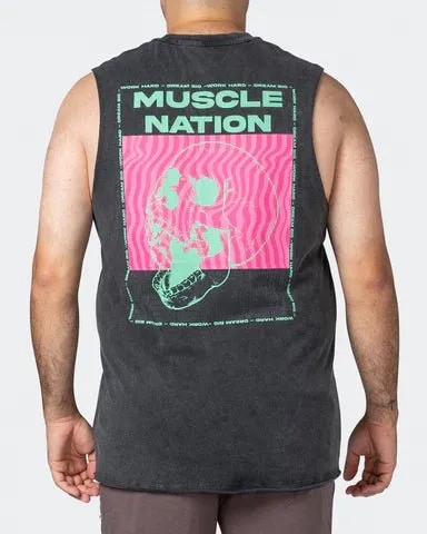 Skull Vintage Tank - Washed Black/Pink
