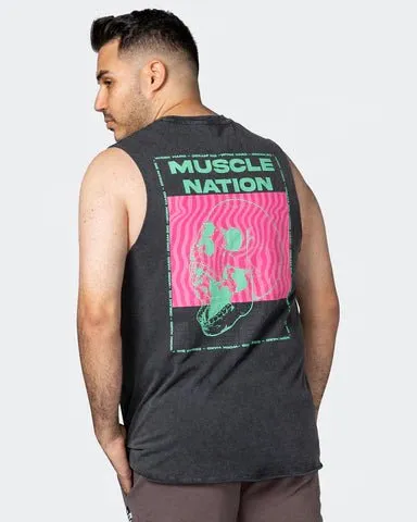 Skull Vintage Tank - Washed Black/Pink