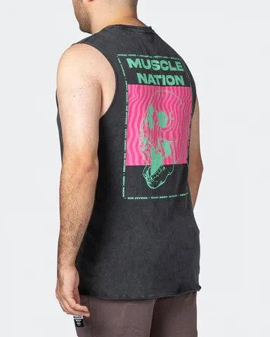 Skull Vintage Tank - Washed Black/Pink
