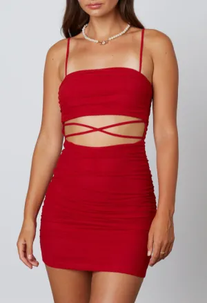 Sleeveless Ruched Cut Out Mini Dress
