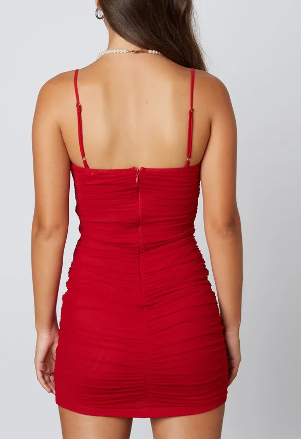 Sleeveless Ruched Cut Out Mini Dress
