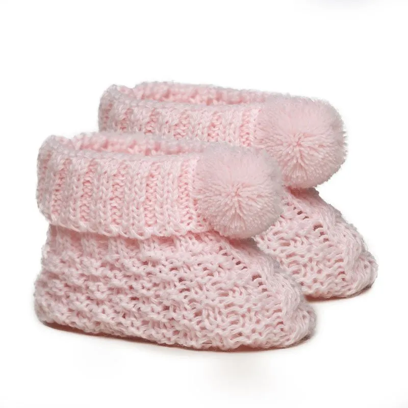 Starlight Knitted Pom Booties - Pink